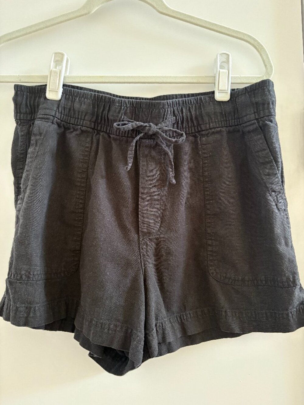 Gap Linen Blend Pull On Shorts Drawstring Elastic Waist Black Utility Shorts EUC